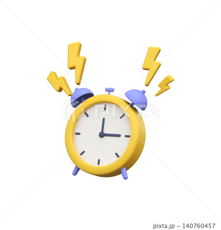 3D School Alarm Clock With Lightning. Cute illustration of a ringing school alarm clock 140760457