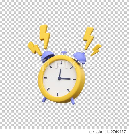 3D School Alarm Clock With Lightning. Cute illustration of a ringing school alarm clock 140760457