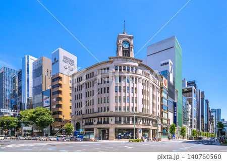日本の東京都市景観6月17日。東京・銀座。銀座四丁目やセイコーハウス銀座などを望む 日本の東京都市景観6月17日。東京・銀座。銀座四丁目やセイコーハウス銀座などを望む 140760560