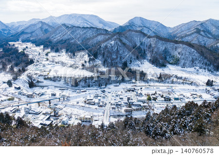 冬の山形県山形市 雪の立石寺(山寺) 五大堂からの眺望 冬の山形県山形市 雪の立石寺(山寺) 五大堂からの眺望 140760578