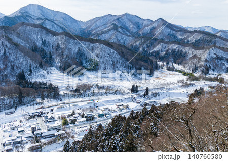 冬の山形県山形市 雪の立石寺(山寺) 五大堂からの眺望 冬の山形県山形市 雪の立石寺(山寺) 五大堂からの眺望 140760580