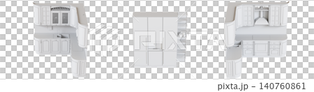 modern kitchen isolated on transparent background, home furniture, 3D illustration, cg render 140760861