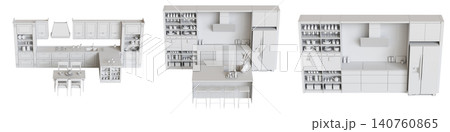 modern kitchen isolated on transparent background, home furniture, 3D illustration, cg render 140760865