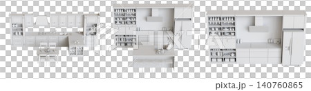 modern kitchen isolated on transparent background, home furniture, 3D illustration, cg render 140760865