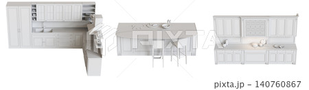 modern kitchen isolated on transparent background, home furniture, 3D illustration, cg render 140760867