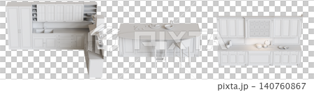 modern kitchen isolated on transparent background, home furniture, 3D illustration, cg render 140760867