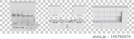 modern kitchen isolated on transparent background, home furniture, 3D illustration, cg render 140760870