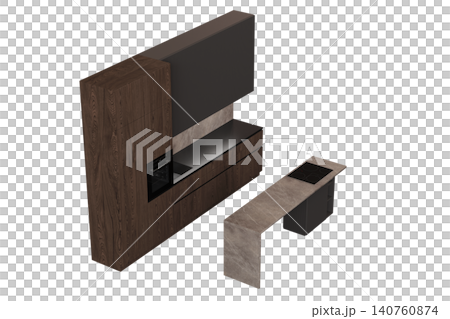 modern kitchen isolated on transparent background, home furniture, 3D illustration, cg render 140760874