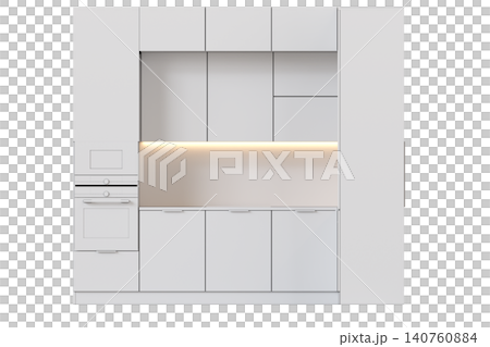 modern kitchen isolated on transparent background, home furniture, 3D illustration, cg render 140760884