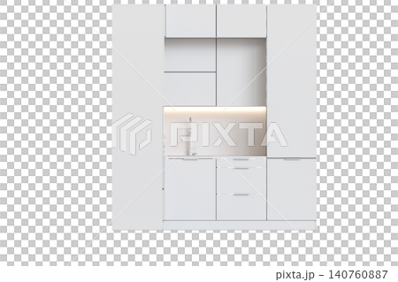modern kitchen isolated on transparent background, home furniture, 3D illustration, cg render 140760887