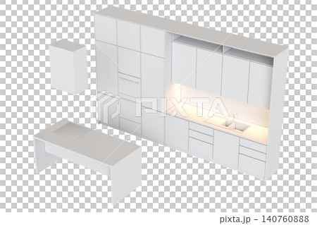modern kitchen isolated on transparent background, home furniture, 3D illustration, cg render 140760888