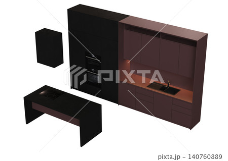 modern kitchen isolated on transparent background, home furniture, 3D illustration, cg render modern kitchen isolated on transparent background, home furniture, 3D illustration, cg render 140760889