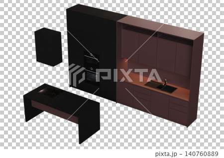 modern kitchen isolated on transparent background, home furniture, 3D illustration, cg render modern kitchen isolated on transparent background, home furniture, 3D illustration, cg render 140760889
