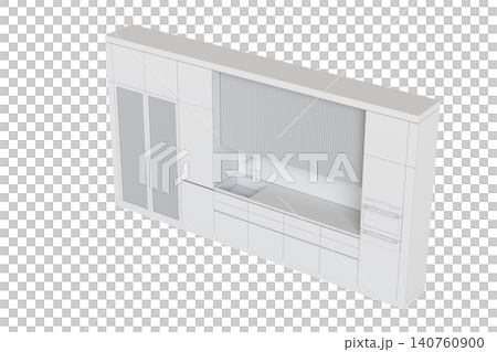 modern kitchen isolated on transparent background, home furniture, 3D illustration, cg render 140760900