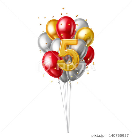 Number 5 birthday celebration balloon arrangement. 140760937