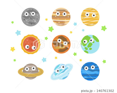 太陽系惑星のイラストセット（顔あり） 140761302