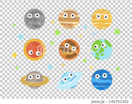 太陽系惑星のイラストセット（顔あり） 140761302