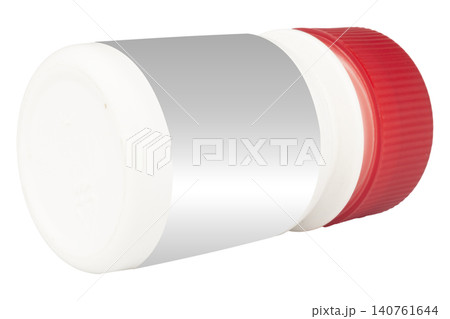 Medicine bottle with a red cap plastic 140761644