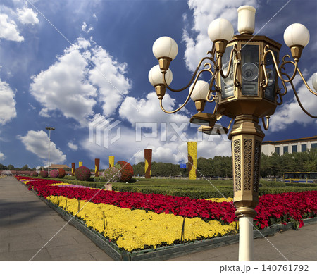Street lamp on Tiananmen Square in Beijing, China (against the background of a beautiful sky with clouds) Street lamp on Tiananmen Square in Beijing, China (against the background of a beautiful sky with clouds) 140761792