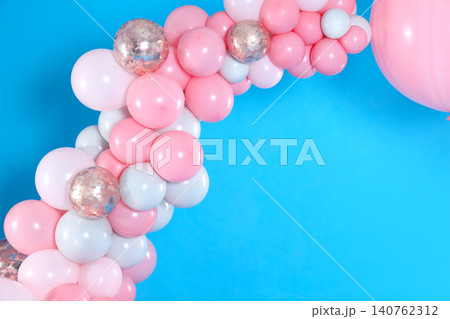 Beautiful composition with balloons on blue background 140762312