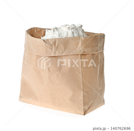 Organic flour in paper bag isolated on white Organic flour in paper bag isolated on white 140762696