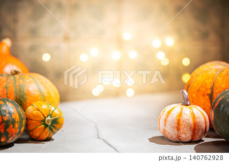 autumn decorations with pumpkins autumn decorations with pumpkins 140762928