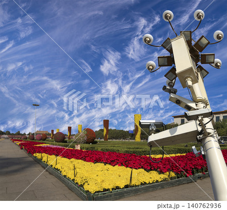 Street lamp on Tiananmen Square in Beijing, China (against the background of a beautiful sky with clouds) Street lamp on Tiananmen Square in Beijing, China (against the background of a beautiful sky with clouds) 140762936