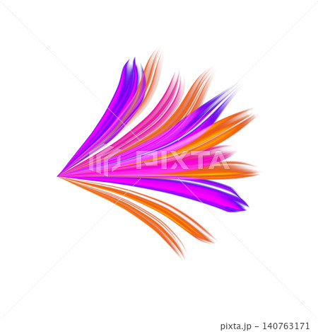 Abstract dynamic fluid wings shape with glossy colorful strokes of purple magenta and orange isolated Abstract dynamic fluid wings shape with glossy colorful strokes of purple magenta and orange isolated 140763171