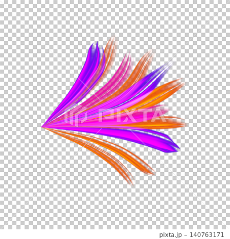 Abstract dynamic fluid wings shape with glossy colorful strokes of purple magenta and orange isolated Abstract dynamic fluid wings shape with glossy colorful strokes of purple magenta and orange isolated 140763171