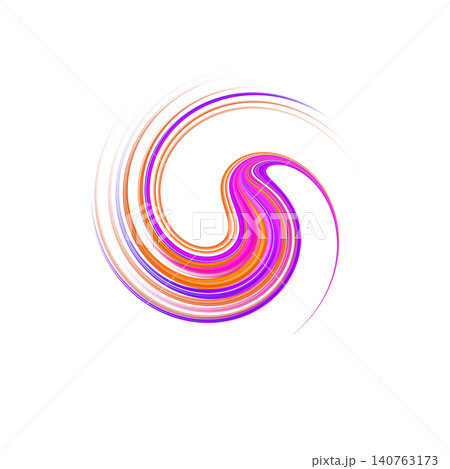 Abstract dynamic spiral swirl element with fine gradient lines of purple pink and orange isolated 140763173