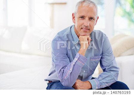 Senior, man and portrait for relax on sofa with happiness, retirement and wellness in living room. Elderly, person and face with smile, confidence or peaceful in home of apartment with mockup space Senior, man and portrait for relax on sofa with happiness, retirement and wellness in living room. Elderly, person and face with smile, confidence or peaceful in home of apartment with mockup space 140763193