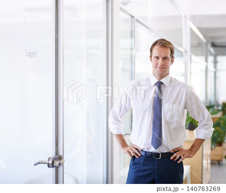 Portrait, man or hands on hips at business, startup or office of successful finance expert in Canada. Proud, businessman or smile as ready to succeed in professional, corporate or executive career Portrait, man or hands on hips at business, startup or office of successful finance expert in Canada. Proud, businessman or smile as ready to succeed in professional, corporate or executive career 140763269