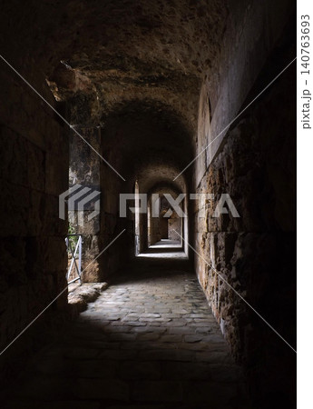 Dark gallery around the arena in a amphitheater 140763693