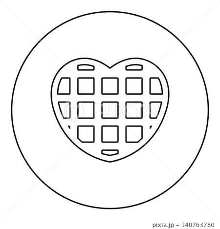 Belgian waffle Dessert template shape heart icon in circle round black color vector illustration image outline contour line thin style Belgian waffle Dessert template shape heart icon in circle round black color vector illustration image outline contour line thin style 140763780