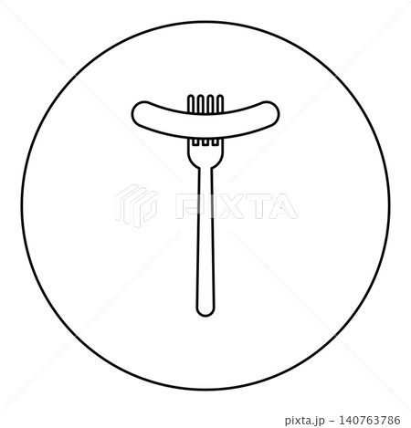 Sausage on fork grilled barbeque meat BBQ picnic food restaurant concept icon in circle round black color vector illustration image outline contour line thin style Sausage on fork grilled barbeque meat BBQ picnic food restaurant concept icon in circle round black color vector illustration image outline contour line thin style 140763786