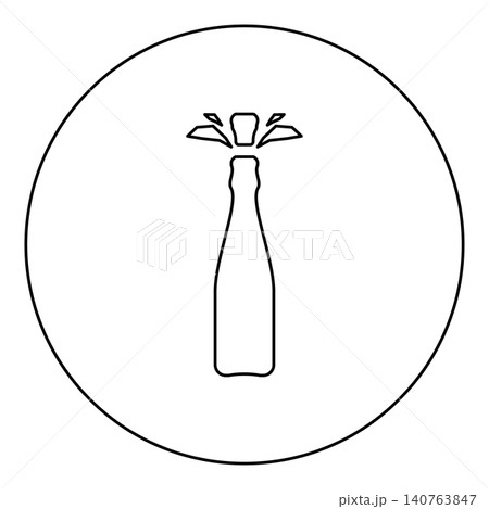 Bottle of champagne shot cork with splash icon in circle round black color vector illustration image outline contour line thin style 140763847