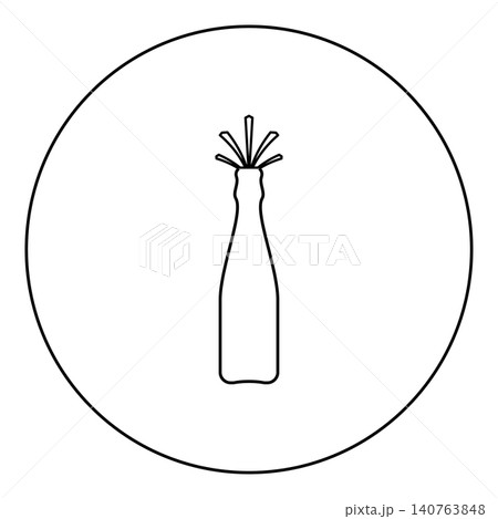 Bottle of champagne shot cork with direct splashs icon in circle round black color vector illustration image outline contour line thin style Bottle of champagne shot cork with direct splashs icon in circle round black color vector illustration image outline contour line thin style 140763848