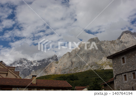 Mountains over Posada de Valdeon village in northern Spain 140764194