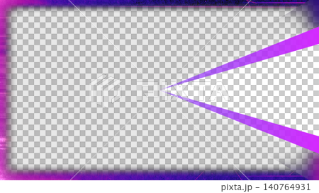 Vibrant purple neon rectangular frame with two converging laser beams pointing to the center on transparent background, concept of futuristic retro wave design element Vibrant purple neon rectangular frame with two converging laser beams pointing to the center on transparent background, concept of futuristic retro wave design element 140764931