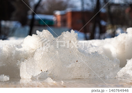 Close-up of glistening melting ice chunk on a bright spring day, bokeh background of muted colors and soft shapes Close-up of glistening melting ice chunk on a bright spring day, bokeh background of muted colors and soft shapes 140764946