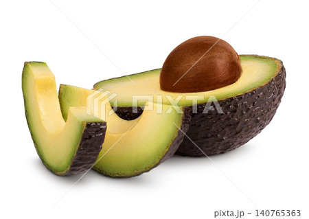 avocado half and slices isolated on white background close up avocado half and slices isolated on white background close up 140765363