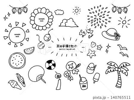 夏のかわいい手描きイラストセット素材 夏のかわいい手描きイラストセット素材 140765511
