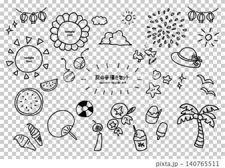 夏のかわいい手描きイラストセット素材 夏のかわいい手描きイラストセット素材 140765511