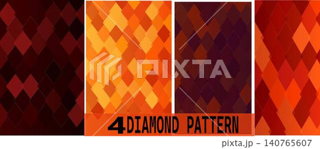 Four diamond patterns in various shades of orange, red, and brown, creating a geometric and abstract background design. 140765607