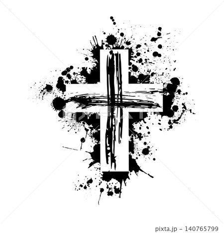 Hand drawn black cross. Vector cross. The cross is made with a brush Hand drawn. Not AI, vector illustration. 140765799