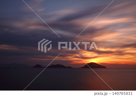 sunset on the beach. Seaside town of Turgutreis and spectacular sunsets. Selective Focus. Long Exposure shoot. tranquility scene. sunset on the beach. Seaside town of Turgutreis and spectacular sunsets. Selective Focus. Long Exposure shoot. tranquility scene. 140765831