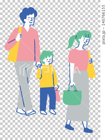 買い物を終えて帰宅する家族_色 買い物を終えて帰宅する家族_色 140766155