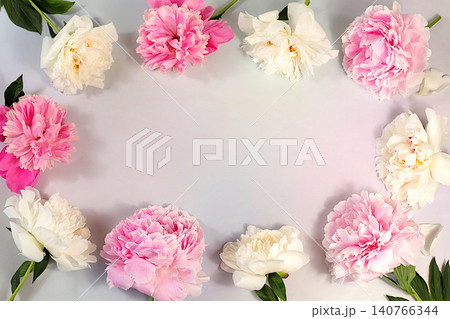 Abstract floral arrangement, still life with a blooming peonies , design template flat lay . Beautiful summer banner . Concept of minimalist modern aesthetics and elegant beauty Abstract floral arrangement, still life with a blooming peonies , design template flat lay . Beautiful summer banner . Concept of minimalist modern aesthetics and elegant beauty 140766344