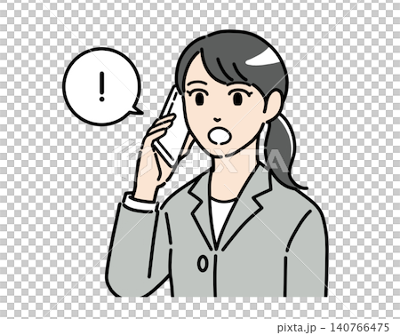電話に驚くスーツ姿の若い女性のイラスト カラー 電話に驚くスーツ姿の若い女性のイラスト カラー 140766475