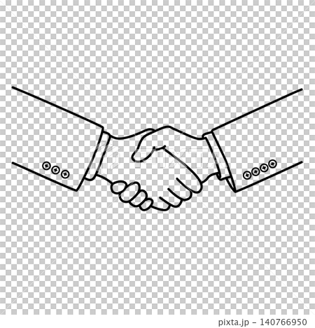 Line drawing illustration of two businessmen shaking hands (close-up). Line drawing illustration of two businessmen shaking hands (close-up). 140766950